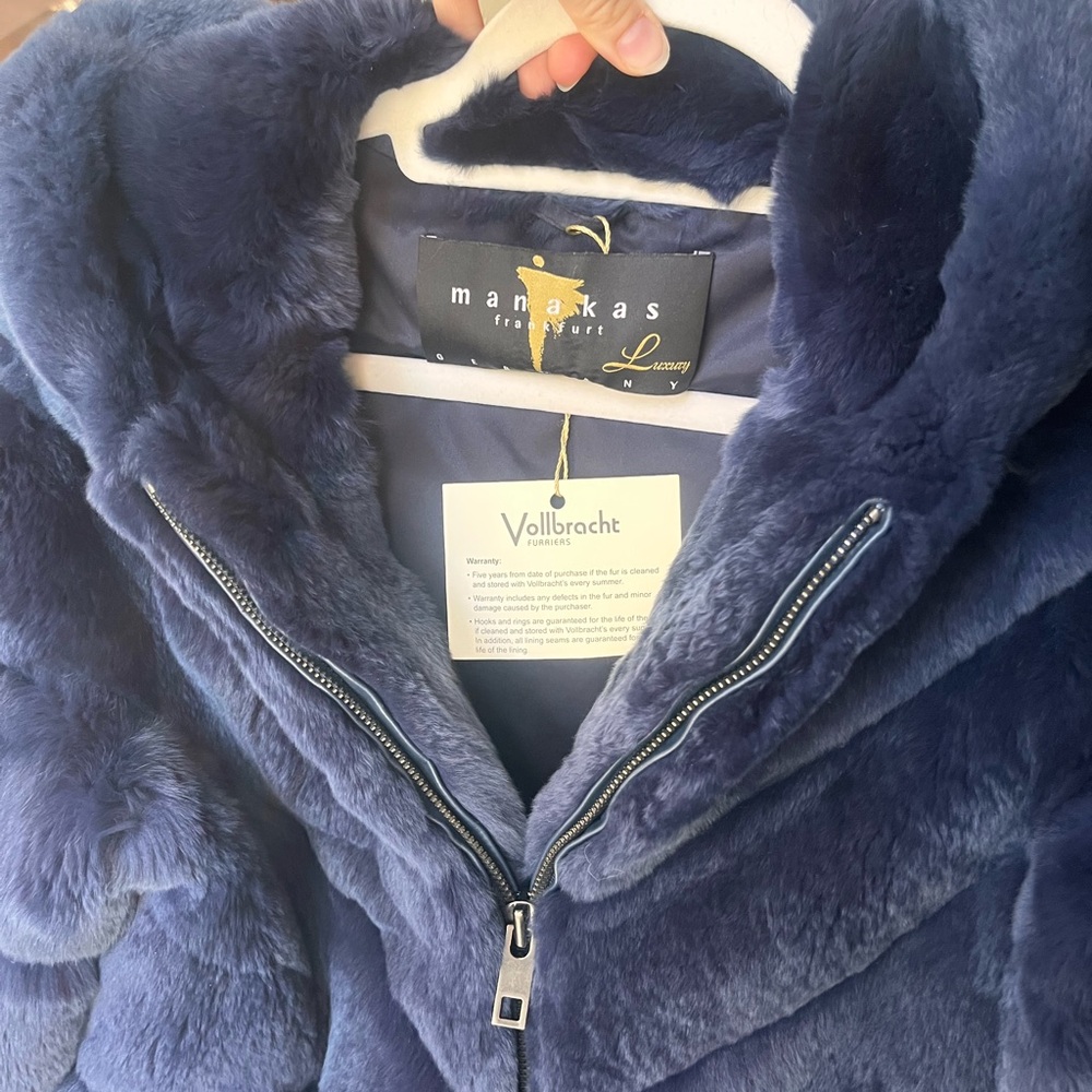 Navy Rabbit Fur Bomber Jacket - Picture 5 of 7